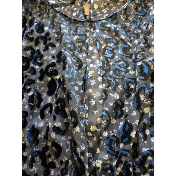 ZARA Burnout Velvet Abstract Print Blouse L Sexy Slits Dolman Sleeve Side Zip - Picture 7 of 10